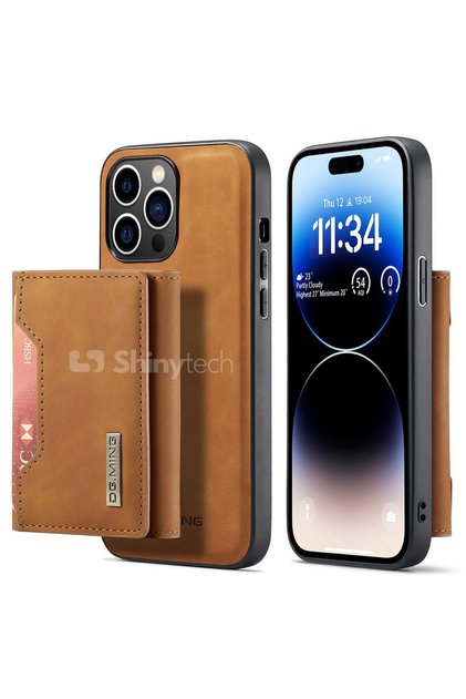 Apple iPhone 15 Plus Compatible Leather Phone Case with Detachable Wallet Brown