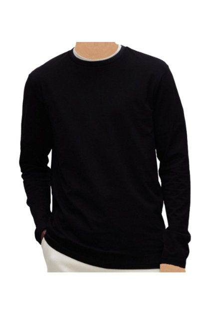 Men's Long Sleeve Crew Neck Slimfit Lycra Plain T-Shirt Black