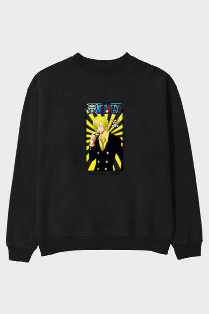Sanji 4 Front Printed Black Oversize Sweatshirt Men's Women's Crew Neck