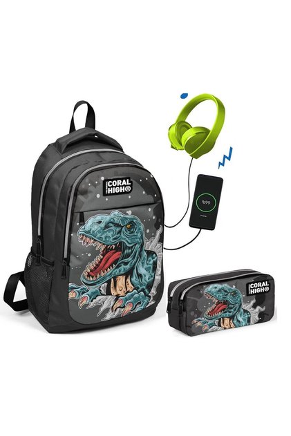 Boy's Dinosaur Primary School Bag and Pencil Bag Set
