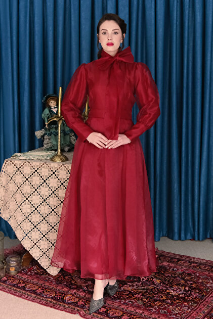 Burgundy Bow Evening Dress