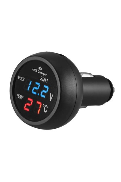 Oto Çakmaklık Usb Şarj Soketi Voltmetre Termometre 12/24V Mavi