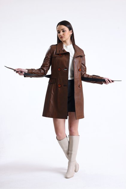 Selena Real Women's Leather Trench Coat
