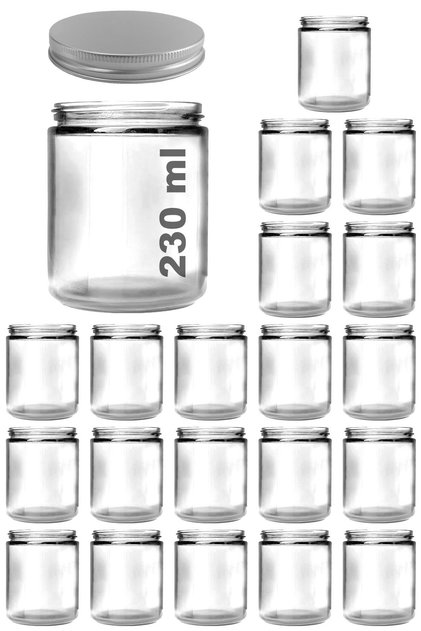 230 ml Glass Jar Transparent Candle Holder 230 cc Metal Silver Lid Candle Jar 20 Pieces