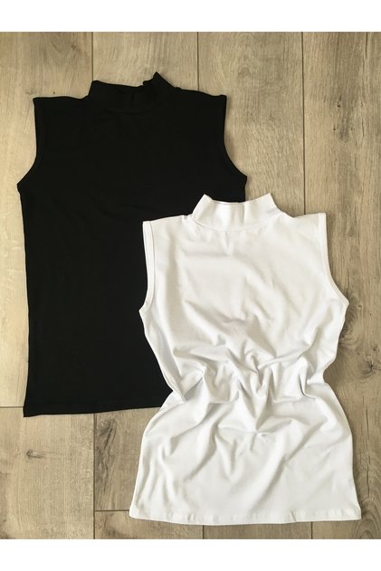 (1 PIECE BLACK AND 1 PIECE WHITE) Turtle Neck Turtleneck Zero Sleeve Cotton Body