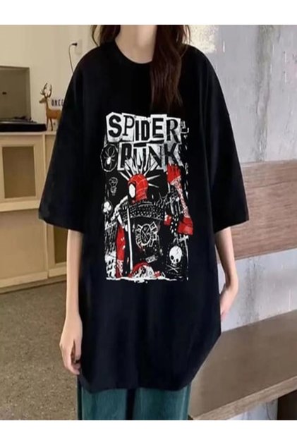 Spider Punk Black Unisex Oversize T-Shirt -Mingalondon