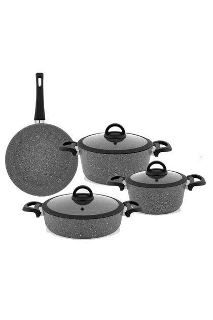 طقم أواني طهي جرانيت من Cucina - 7 قطع - رمادي