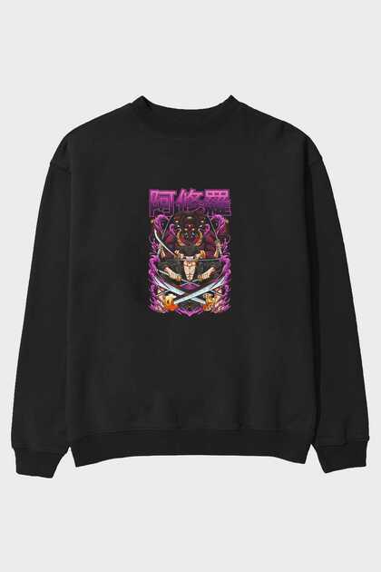 Roronoa Zoro 1 Anime Front Printed Black Oversize Sweatshirt Men's Women's Crew Neck
