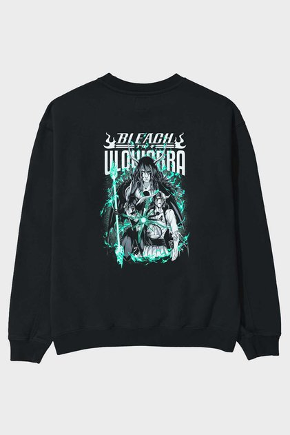 BLEACH(ULQUIARRA) Anime Back Printed Black Oversize Sweatshirt Men's Women's Crew Neck