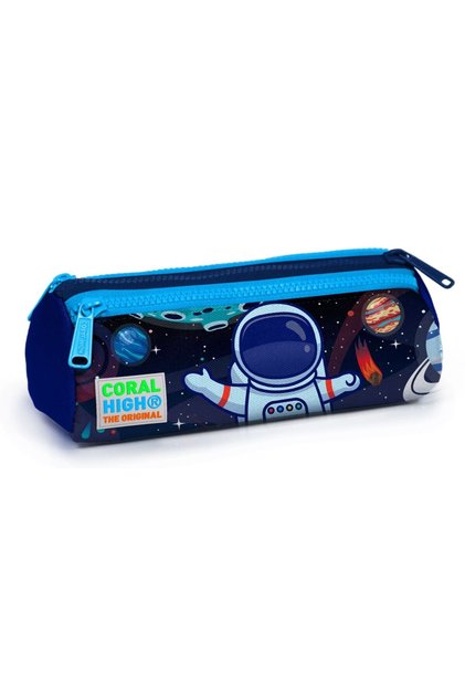 Blue Astronaut Printed Three Compartment Pencil Bag - Boy