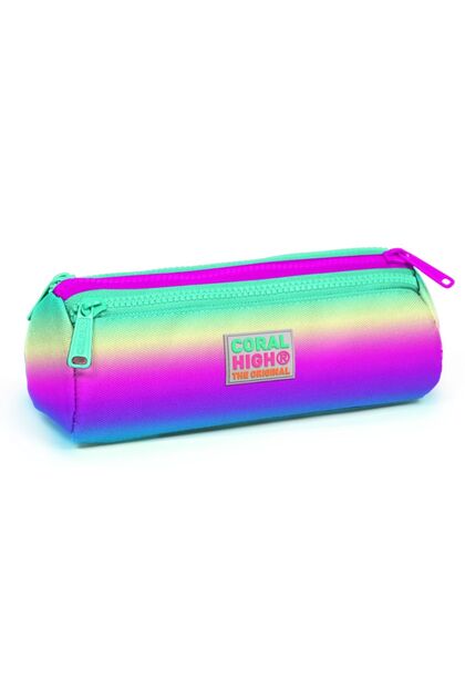Pink-green-purple Three Compartment Pencil Bag - Girl