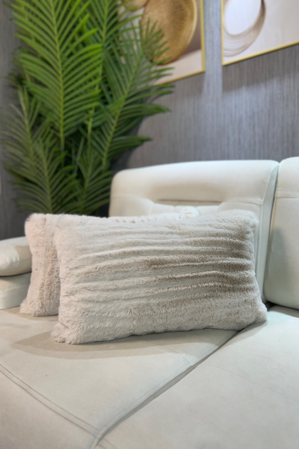 Peluş Rabbit Kırlent Kılıfı İthal Premium Kumaş Dikdörtgen - Krem
