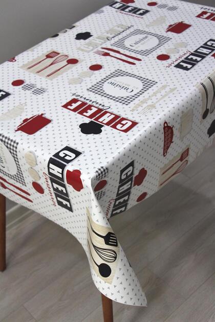 Fiber Lined Wipeable PVC Oilcloth Tablecloth - Red Chef - 304-1pcs