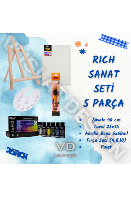 5 Parça Sanatsal Set Tuval Dahil Şövale Dahil Boya Dahil Fırça Dahil Palet Dahil 25x35