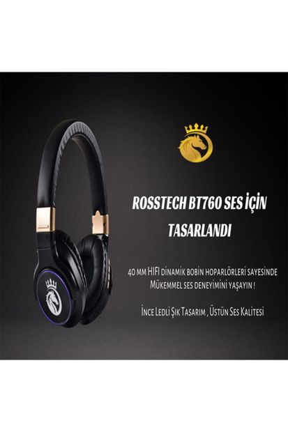 ROSSTECH BT760 Kablosuz Gürültü Azaltıcı Bluetooth 5.0 Kulak Üstü Kulaklık Kulaklık - Siyah - 3