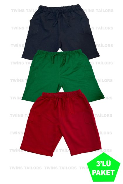 Combed Green-Red-Black 3 Pack Unisex Children's Short Shorts