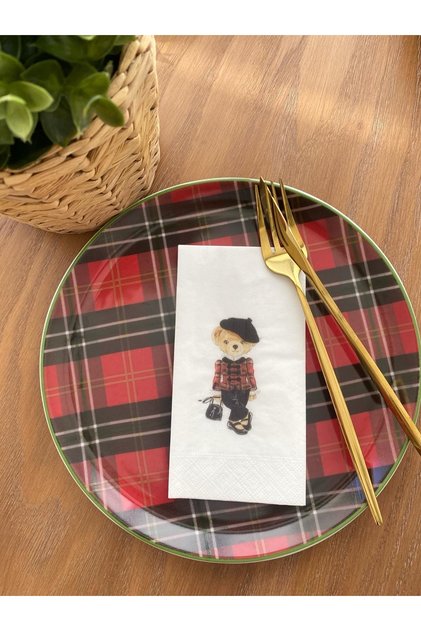 Teddy Bear Ekose Baskılı Sunum Peçetesi 16lı