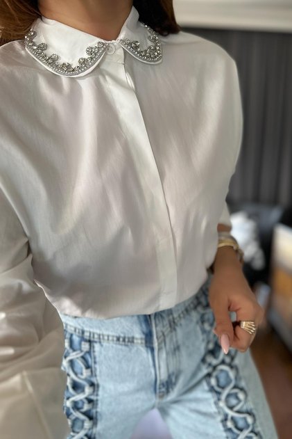 Stoned Baby Collar Poplin Shirt White