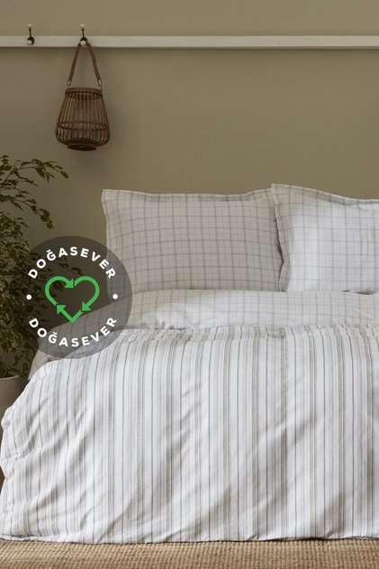 Doğasever Geo Cotton Transformation Doppelbett-Bettbezug-Set Khaki