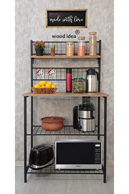wood idea Çok Amaçlı 4 Raf Mutfak Tezgahı Kahve Köşesi (YENİ