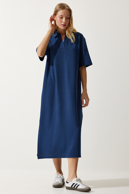 Happiness İstanbul Women's Navy Blue Polo Neck Knitted Corduroy Dress  DZ00110- Trendyol