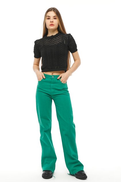 Openwork Seasonal Short Sleeve Knitwear Blouse