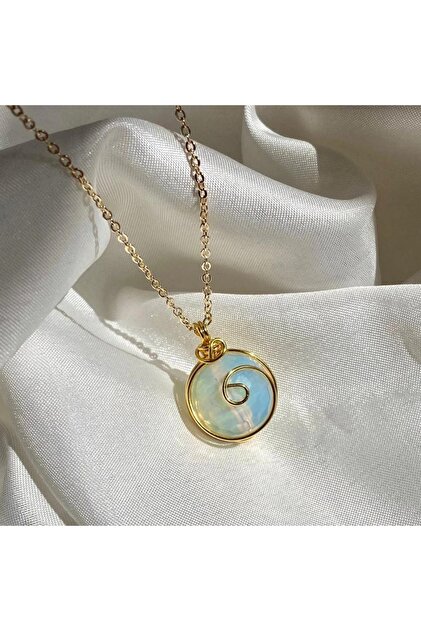 Round Wrapped Opalite Stone Synthetic Necklace