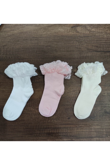 Girl's 3 Pairs of Accessories Lace Socks Cotton