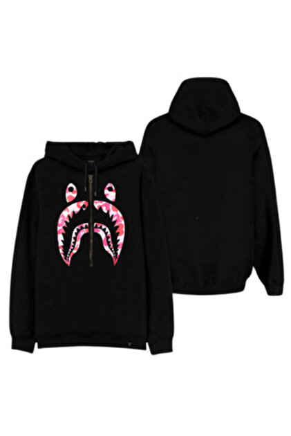 AEMİ Unisex Bape Shark Baskılı Kapşonlu Oversize Sweatshirt Hoodie
