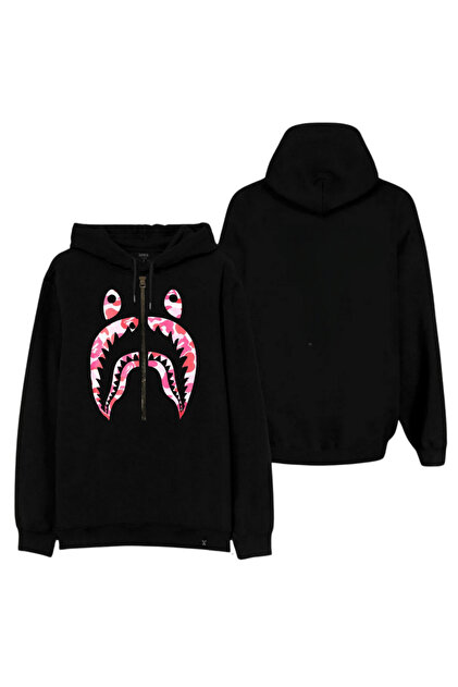 BAPE パーカー Mサイズ ブラック AEMİ Unisex Bape Shark Baskılı Kapşonlu Oversize Sweatshirt Hoodie