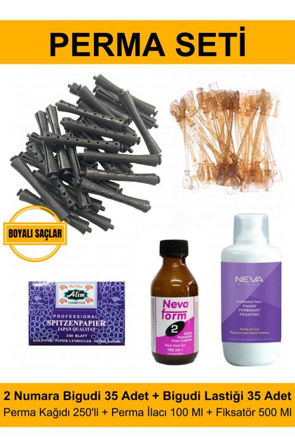 Perma Bigudi Full Set No:2 - Boyalı Saçlar (Bigudi + Lastik + Perma Kağıdı + Perma İlacı + Fiksatör)
