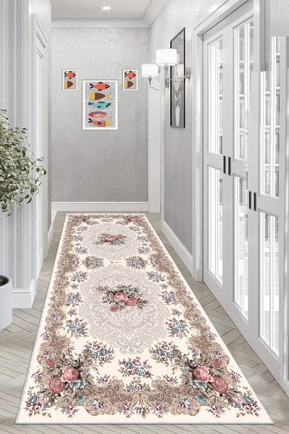 Gül Desenli Dijital Baskı Yıkanabilir Modern Salon Halı ve Yolluk