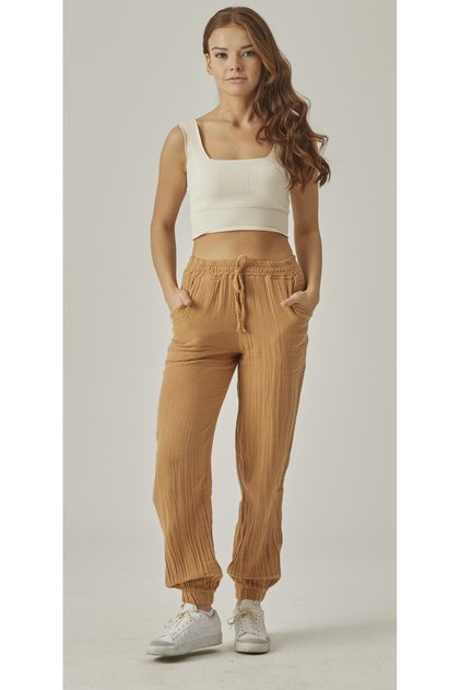 MUSLIN HIGH WAIST ELASTIC TROUSERS