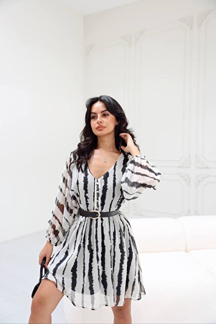 MYA Women's Zebra Print Belted Balloon Sleeve Mini Dress, Women's Style  Casual Dress, Dress Patterns- Trendyol
