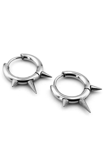 Punk Three Prickly Silver Color Stainless Steel Men's Hoop Earrings ER043