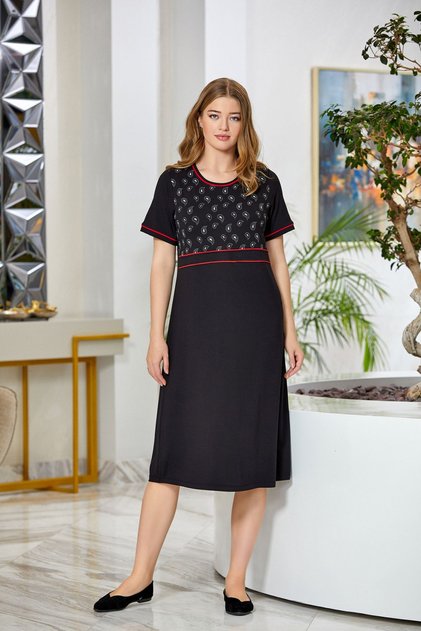Aqua 23799 Women's Black Crew Neck Short Sleeve Midi Dress