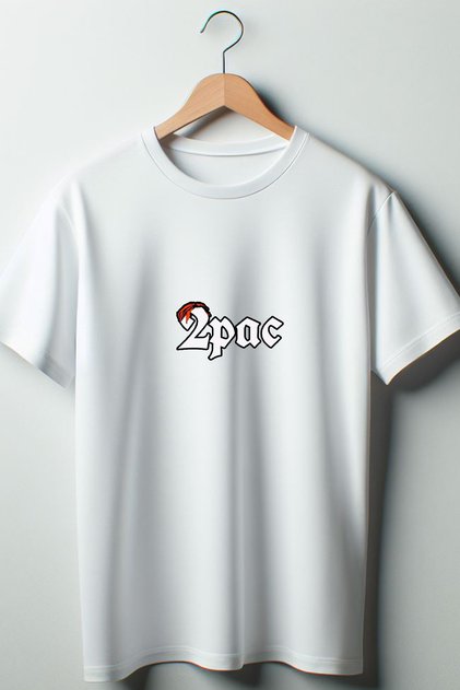 2Pac Printed White Oversize Crew Neck T-shirt