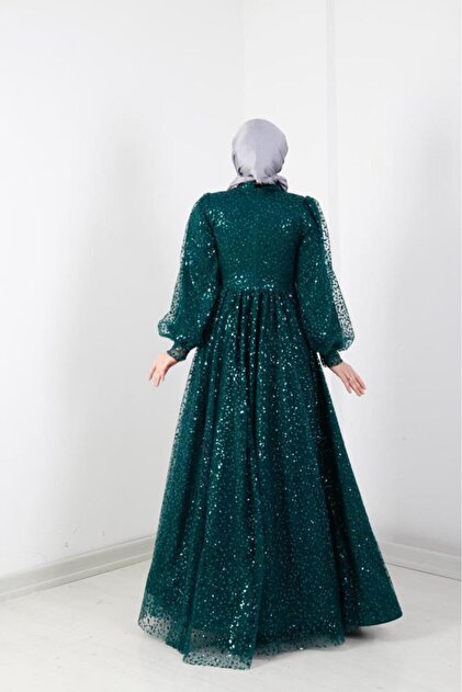 hijab dresses for engagement Green Velvet İslamic Gold Embroidered Beaded Hijab Engagement Party Dress