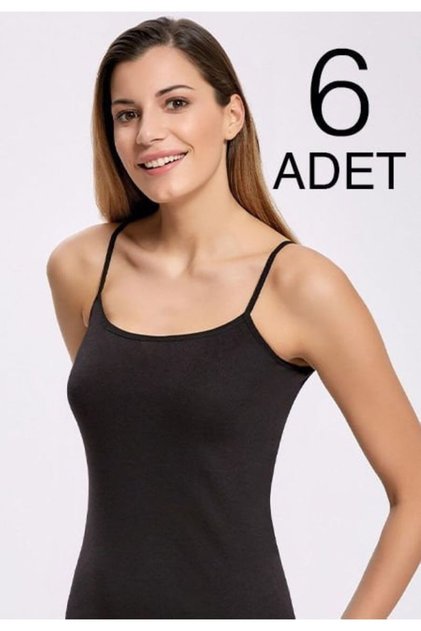 Kadın Siyah 6'lı Paket %100 Pamuk I?p Askılı Atlet 0135