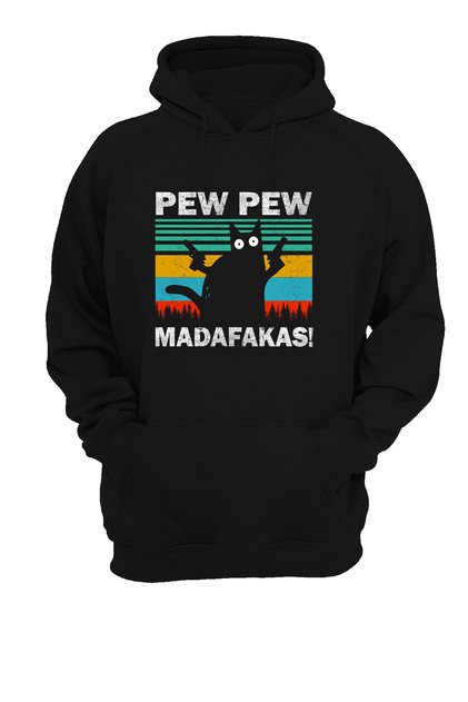 Pew Pew Cat Printed, 3 threadsShardoned, Fleece Inside, Thick, (600 gr.)Sweatshirt