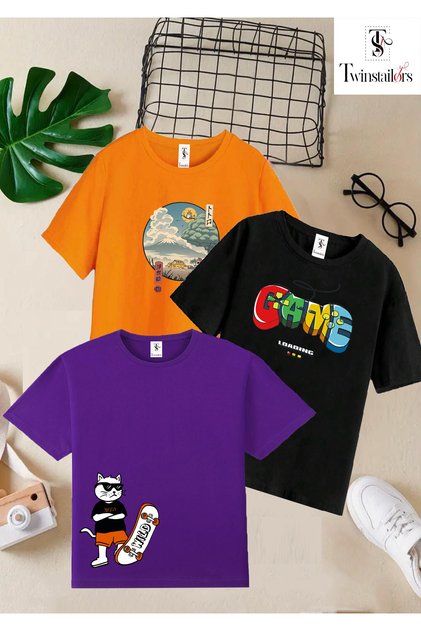 Child Game Printed Black-Orange-Purple 3-Pack Children's T-shirt Pack