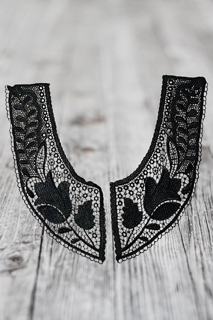Güpür dantel yaka siyah gülnihal desen 1 takım