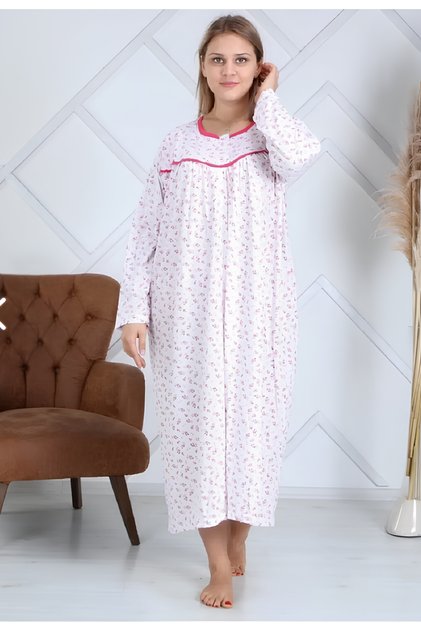 WOMEN'S MOTHER COMBED COTTON TOP BUTTONED COMFORTABLE MOLD MIXED PATTERNED LONG NIGHTWEAR