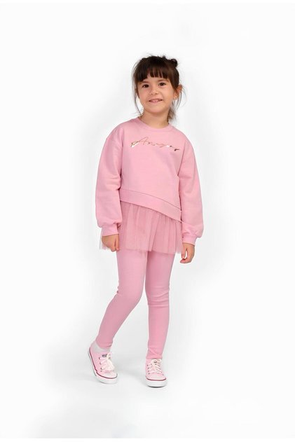 Kız Çocuk Takım Tül Detaylı Sweatshirt Ve Tayt Set 4-7 Yaş