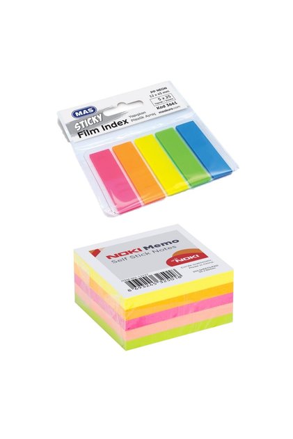 250 pcs Adhesive Note Paper 50x50mm + MAS Adhesive Plastic Film Index - 5 pcs