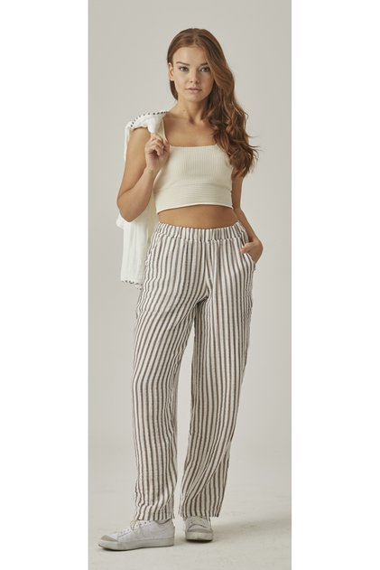 MUESLI BOL CUFF STRIPED WOMEN'S PANT WITH POCKETS