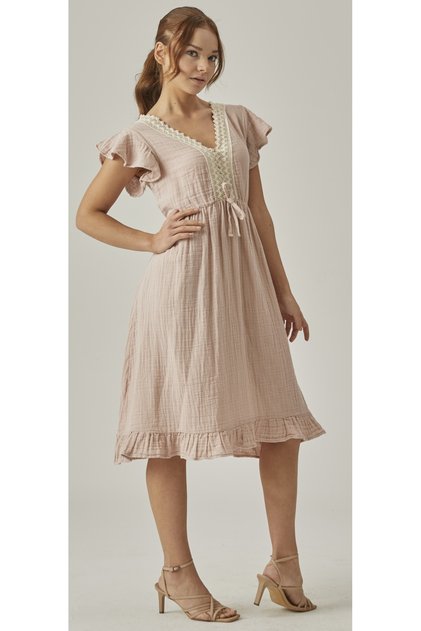 MUSLIN RIFFLE MIDI DRESS WITH VALVE