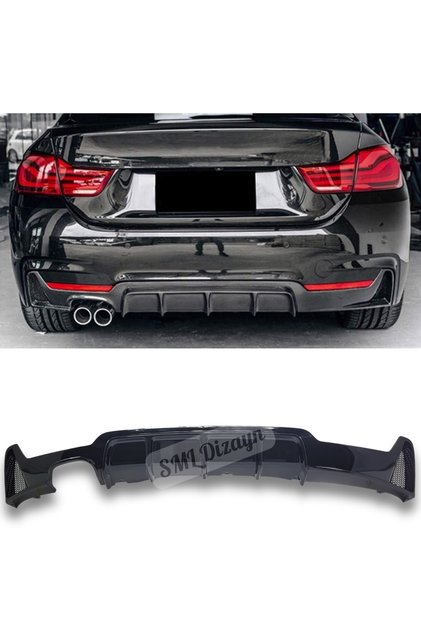 BMW 4 Serisi F32-F33-F36 M Sport Difüzör Soldan Çift Çıkış PLASTİK F32-F36 Rear-Diffuser-Difizör