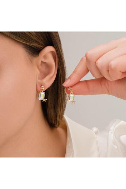 Baguette Stone Waving Steel Earrings Gold - Non-Tarnish Antiallergic