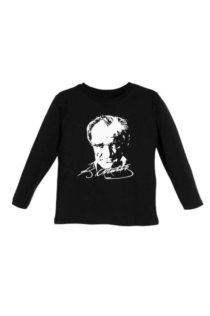 Ataturk Printed 100% Cotton Black Long Sleeve T-Shirt